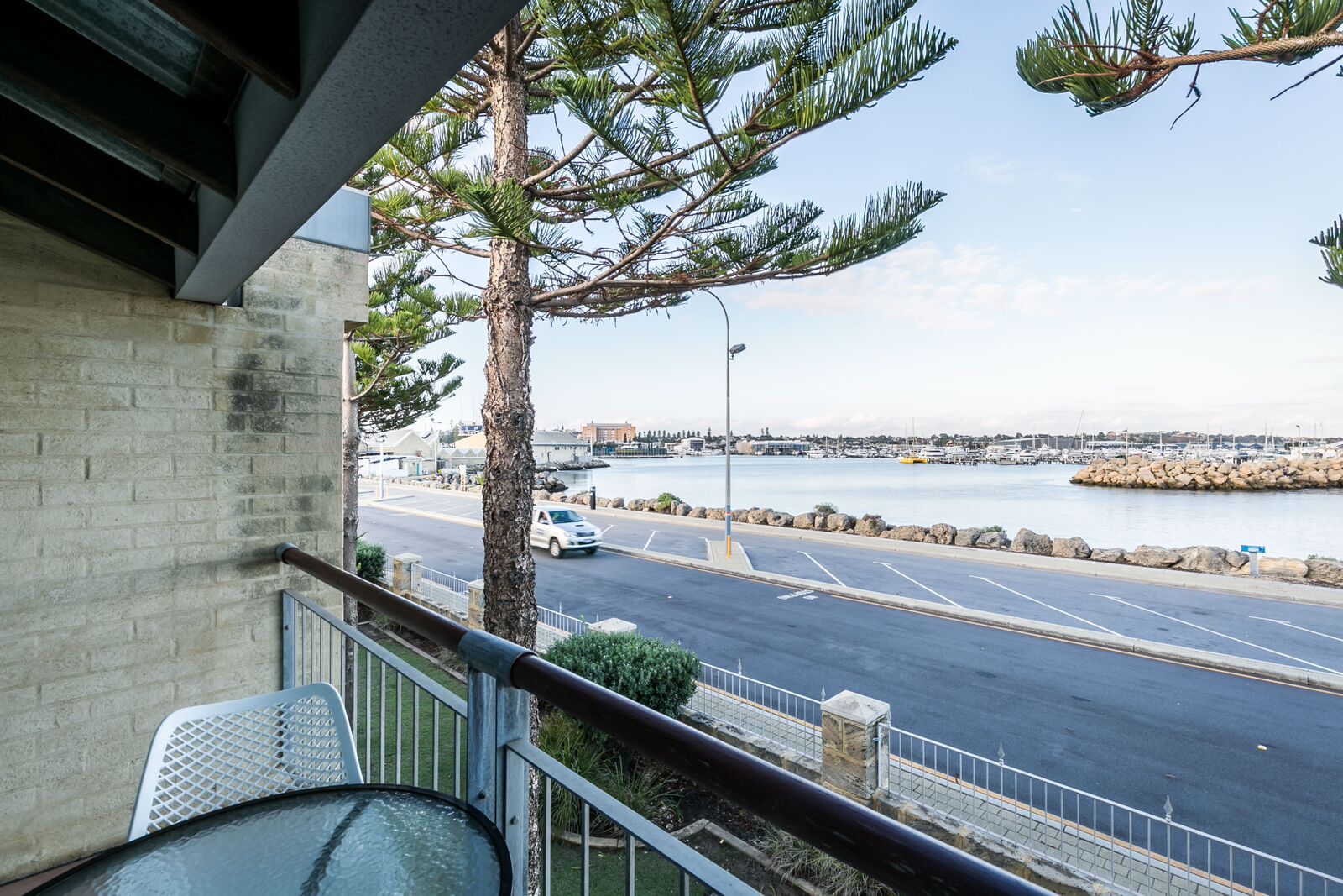 Balcony view of road and harbour